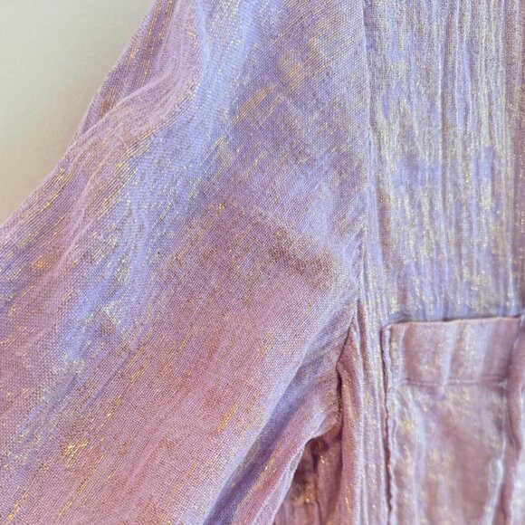 Raquel Allegra Lavender Metallic Gold Linen Abalone Button-Up Jumpsuit size 1 S - Picture 6 of 7